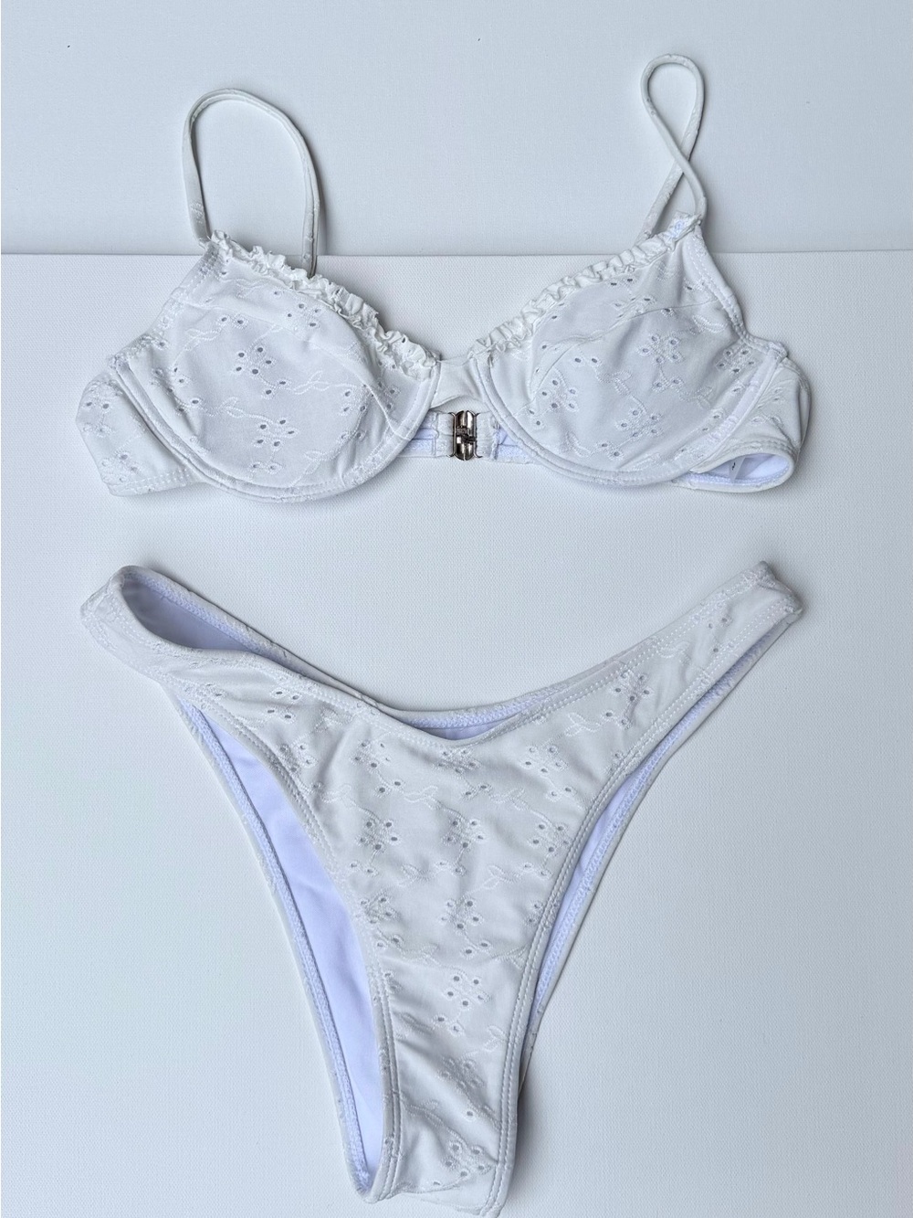 SHEIN White Eyelet Underwire Bikini Set